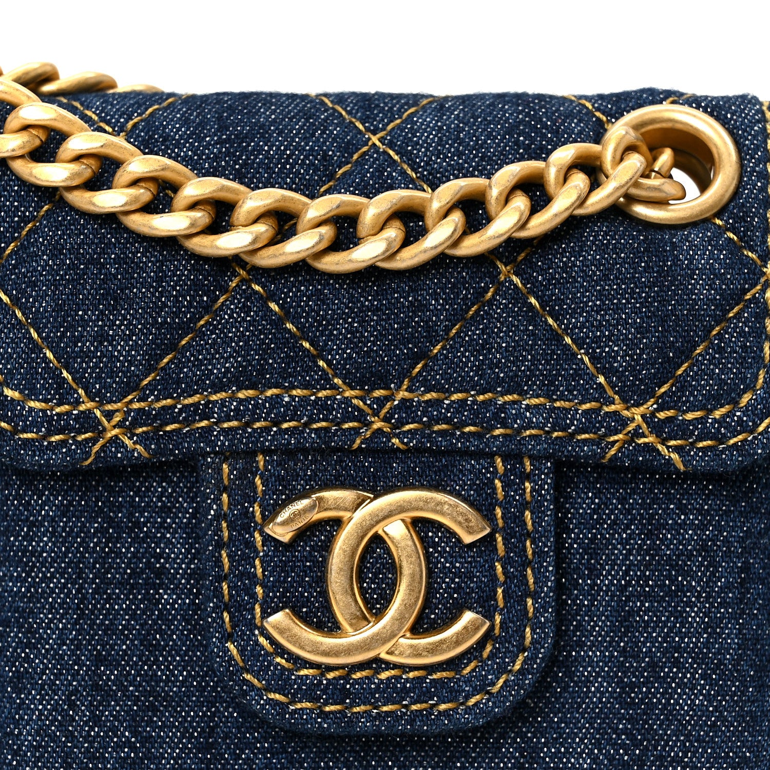 Chanel Denim Quilted Double You Flap Bag Charm Blue 1873664