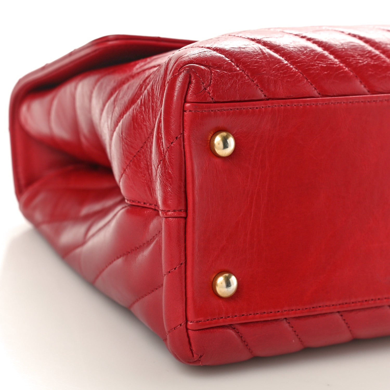 Chanel Calfskin Chevron Quilted Large Coco Handle Flap Red 9 of 12