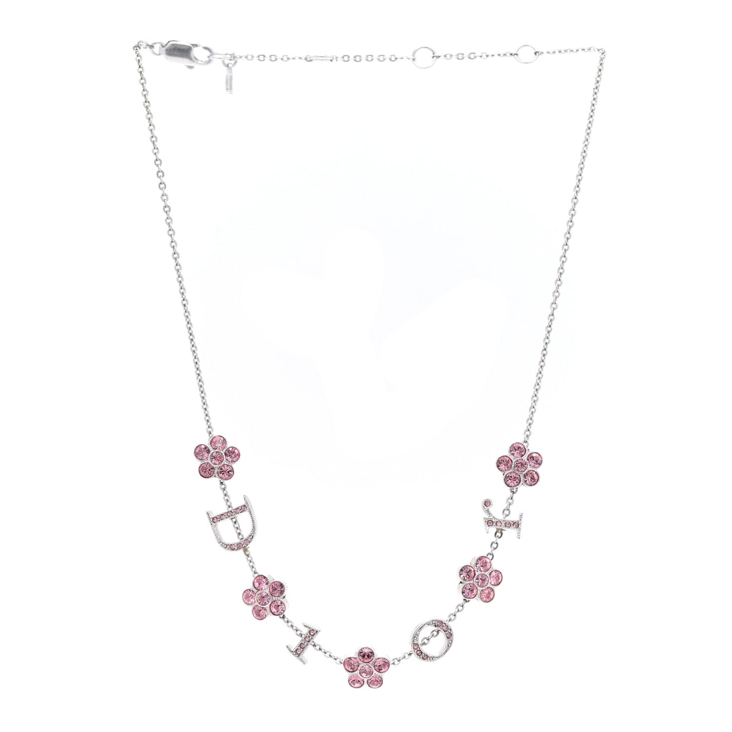 Crystal Flower Choker Necklace Silver Pink