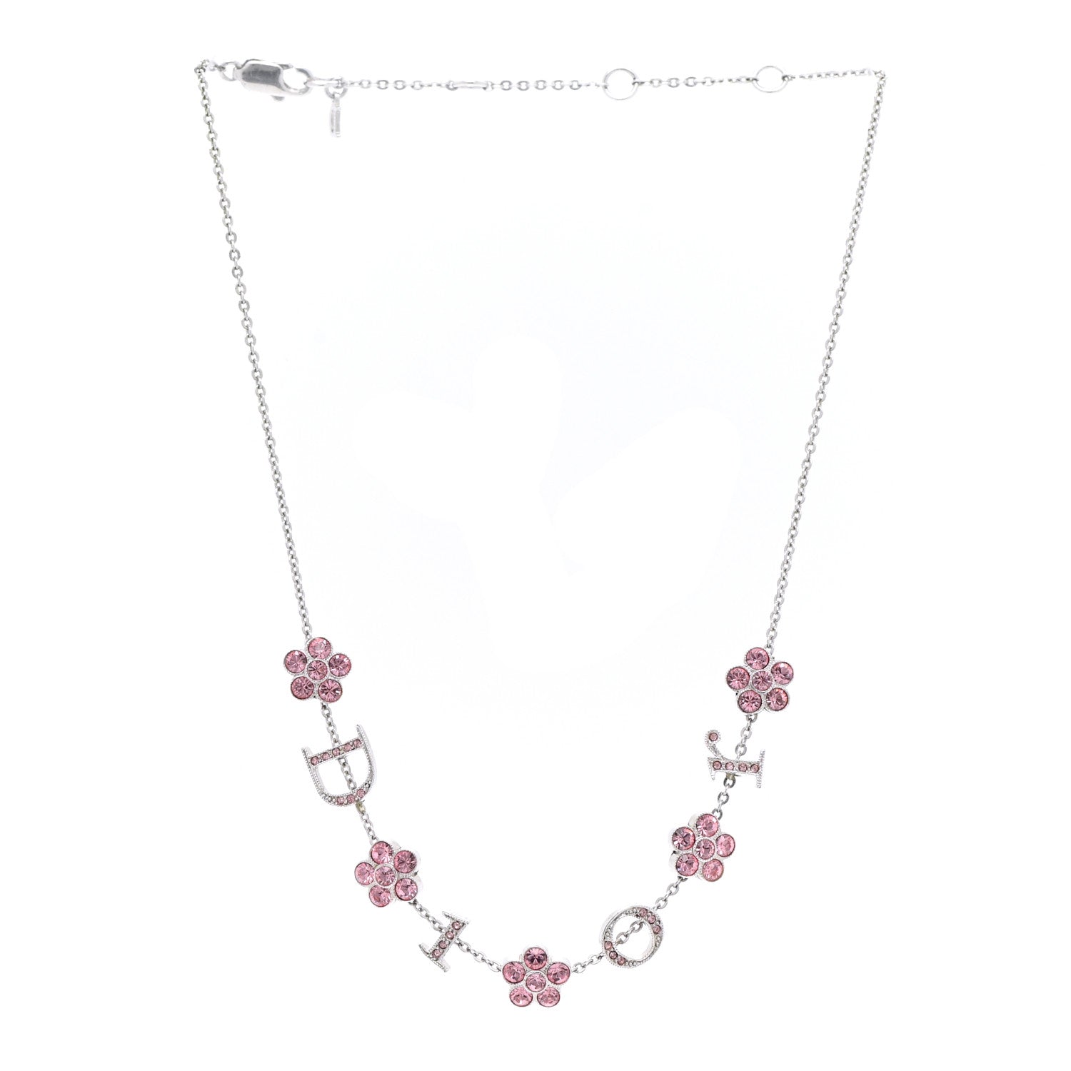 Christian Dior Crystal Flower Choker Necklace Silver Pink 3 of 5