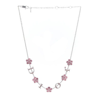 Christian Dior Crystal Flower Choker Necklace Silver Pink 3 of 5