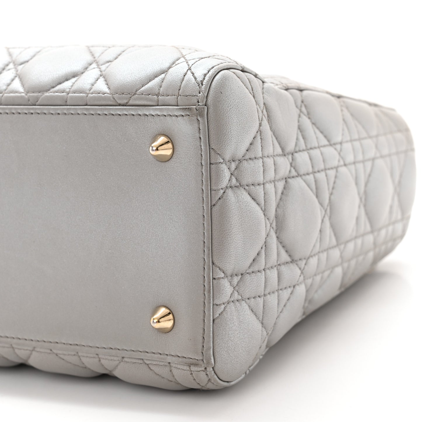 Metallic Lambskin Cannage Medium Lady Dior Silver