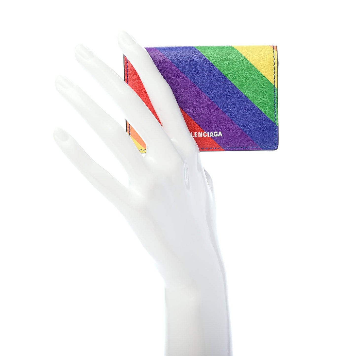 Smooth Calfskin Logo Rainbow Mini Ville Trifold Wallet Multicolor