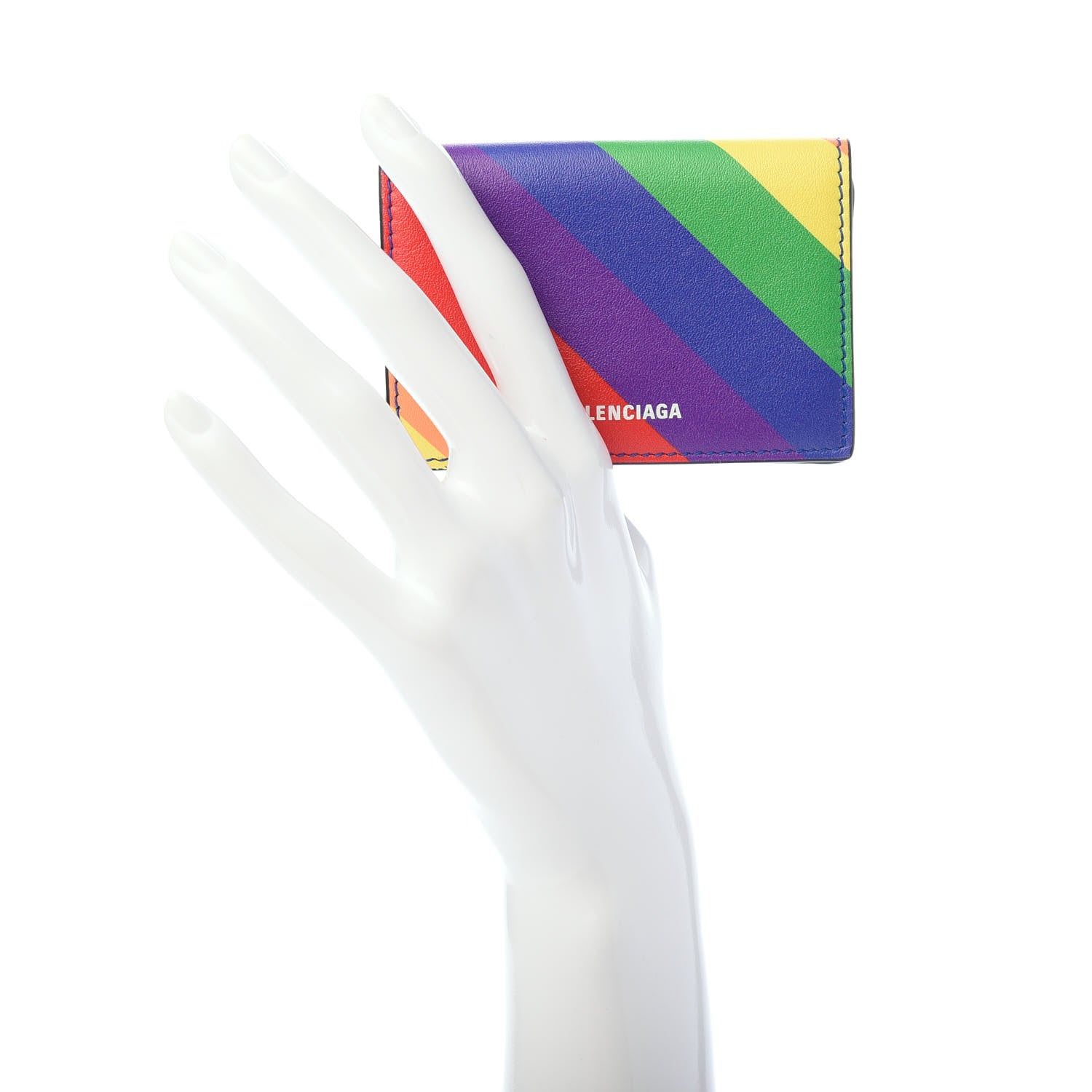 Balenciaga Smooth Calfskin Logo Rainbow Mini Ville Trifold Wallet Multicolor 2 of 7