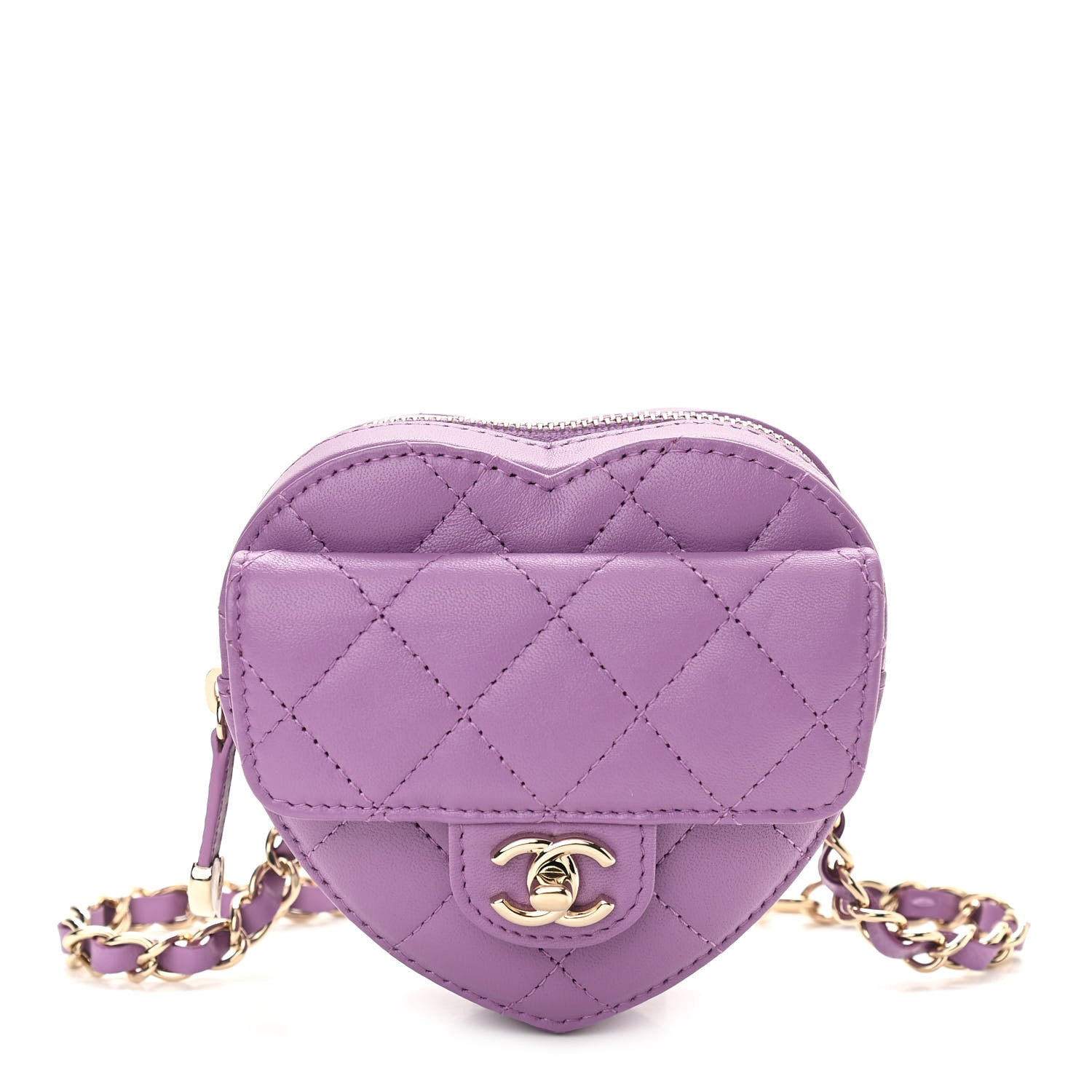 Chanel Lambskin Quilted CC In Love Heart Waist Belt Bag With Chain Purple 1 of 11