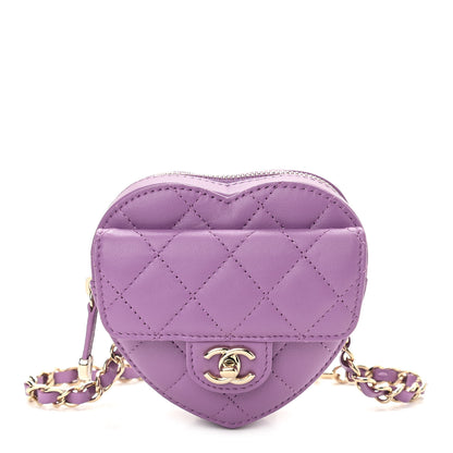 Chanel Lambskin Quilted CC In Love Heart Waist Belt Bag With Chain Purple 1 of 11