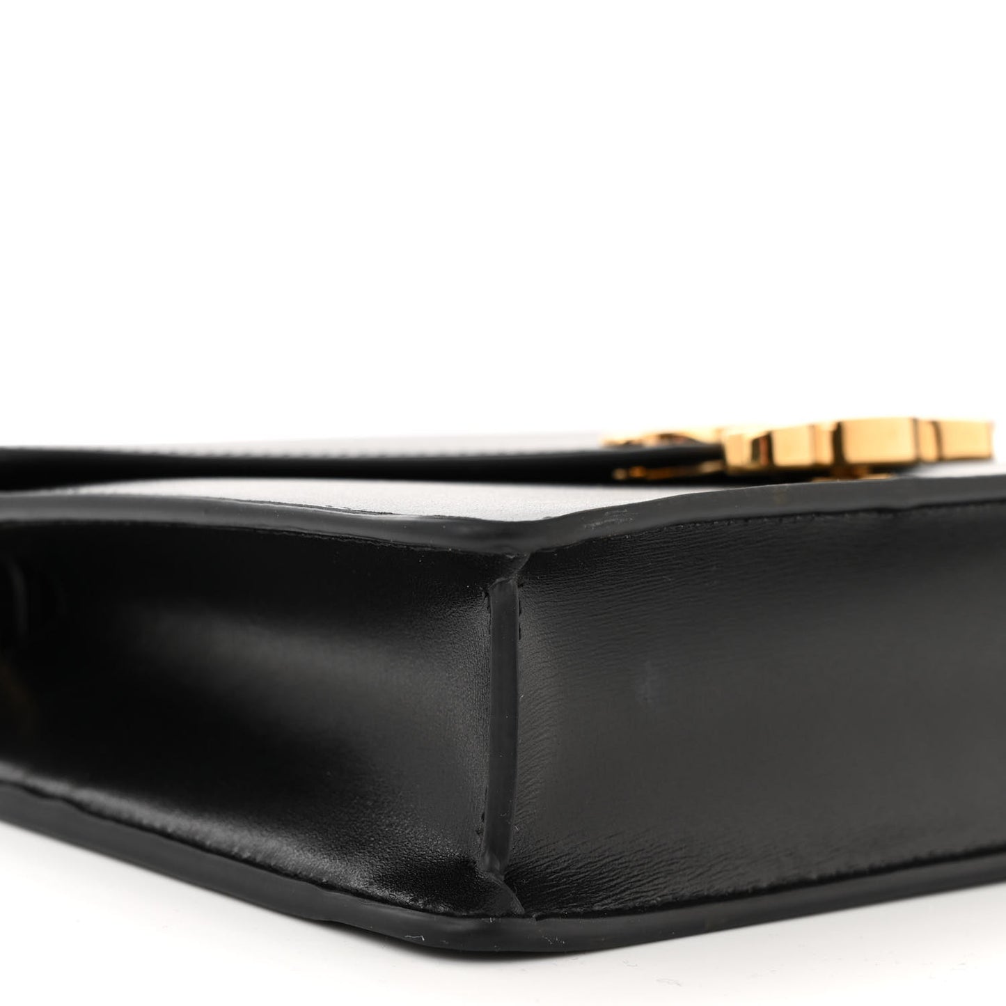 Shiny Calfskin Triomphe Margo Wallet on Chain Black