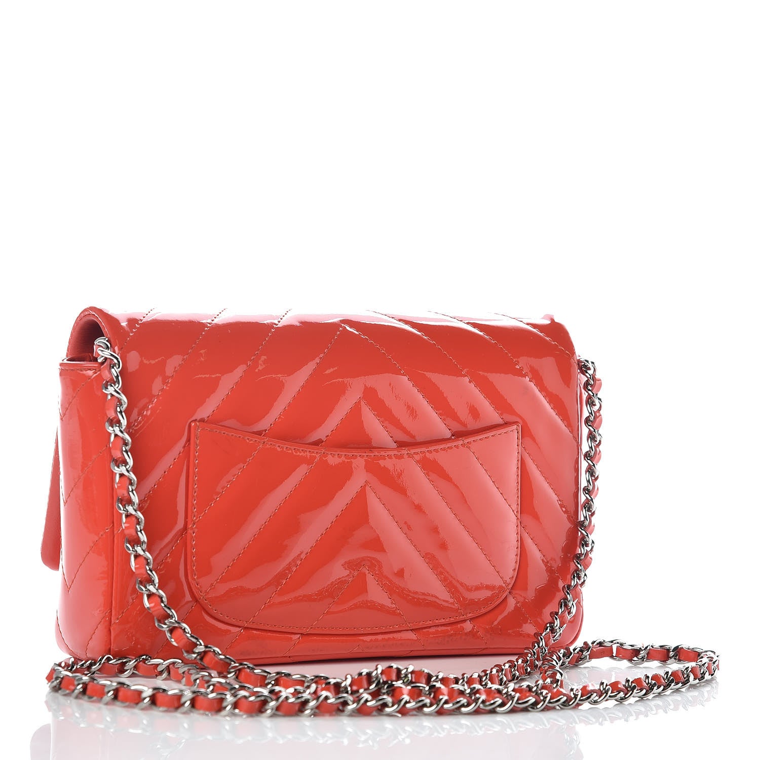 Chanel Patent Calfskin Chevron Quilted Wallet On Chain WOC Red 3 of 12