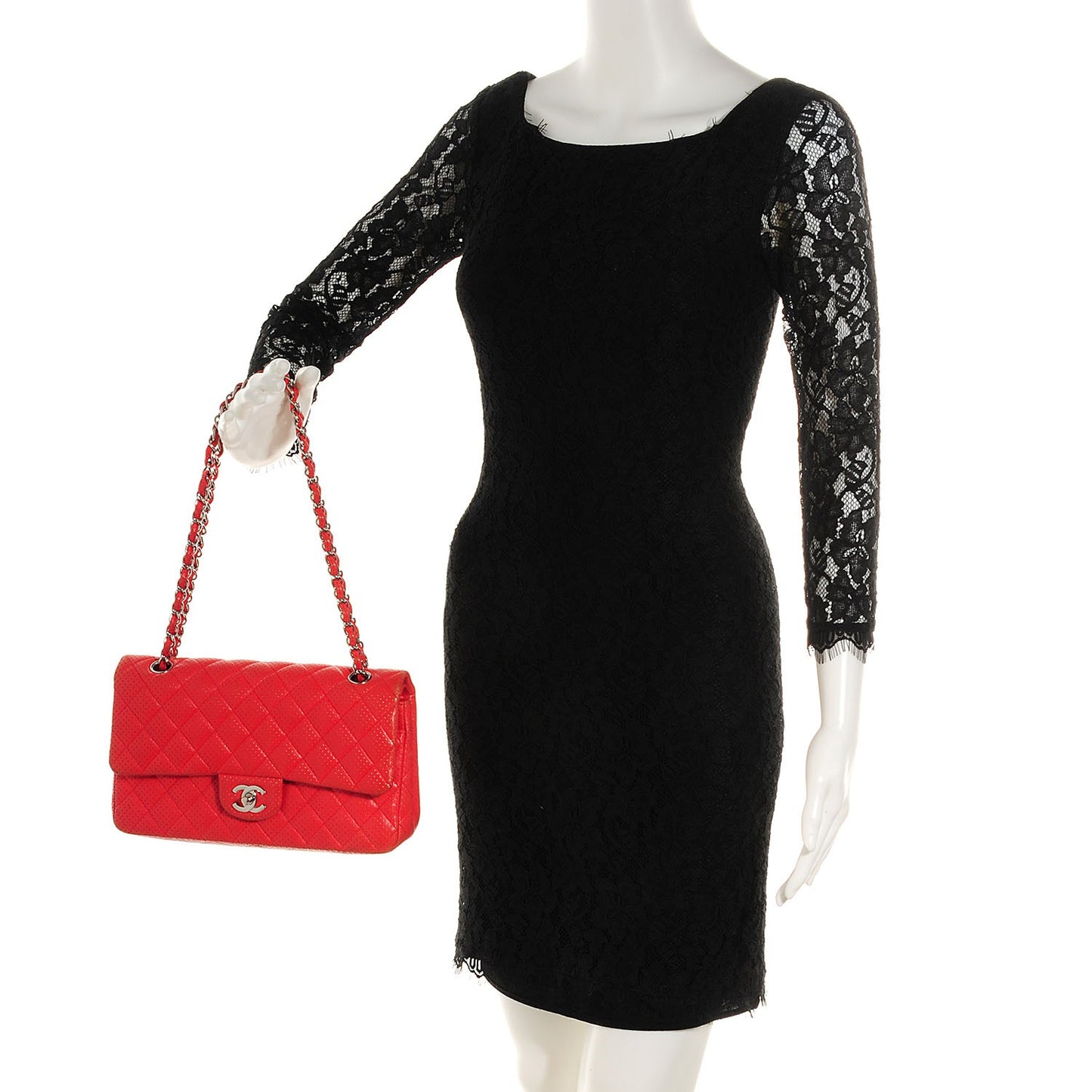 Lambskin Perforated Medium Double Flap Red