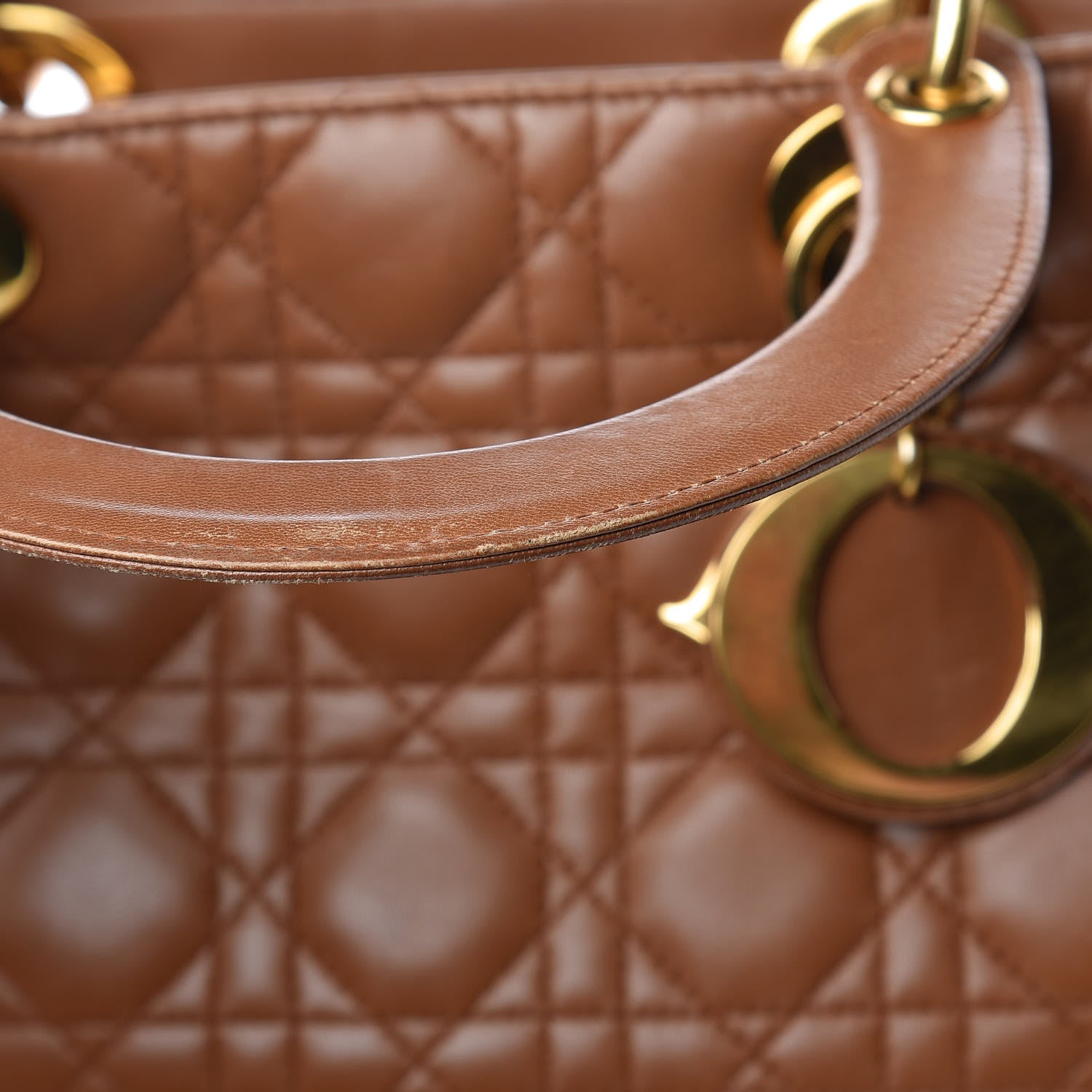 Christian Dior Lambskin Cannage Large Lady Dior Tan 9 of 33