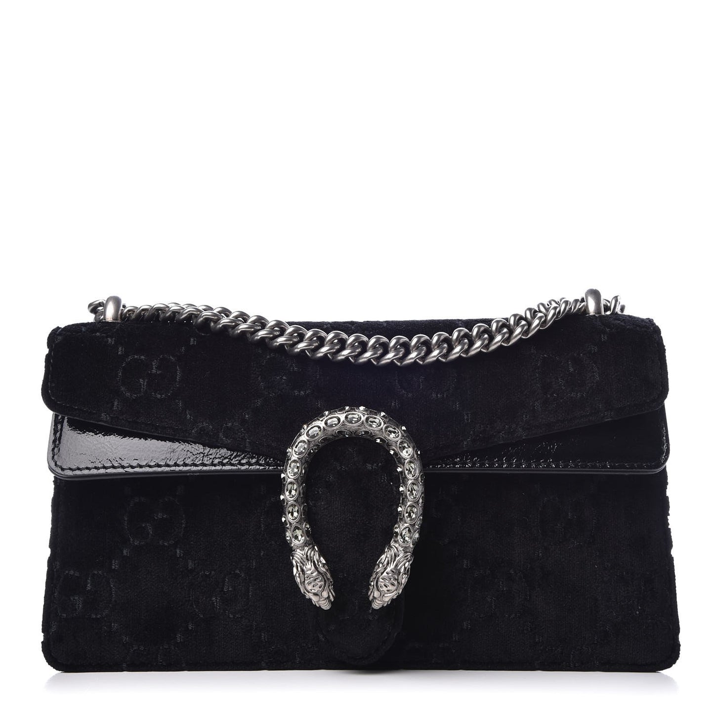 Velvet Skipper Crystal GG Monogram Small Dionysus Shoulder Bag Black Black Diamond