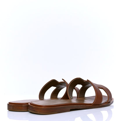 Hermes Box Calfskin Oran Sandals 37 Gold 4 of 5