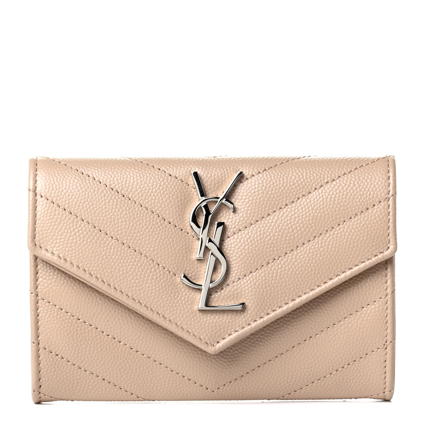 Grain De Poudre Matelasse Chevron Small Monogram Envelope Wallet Dark Beige