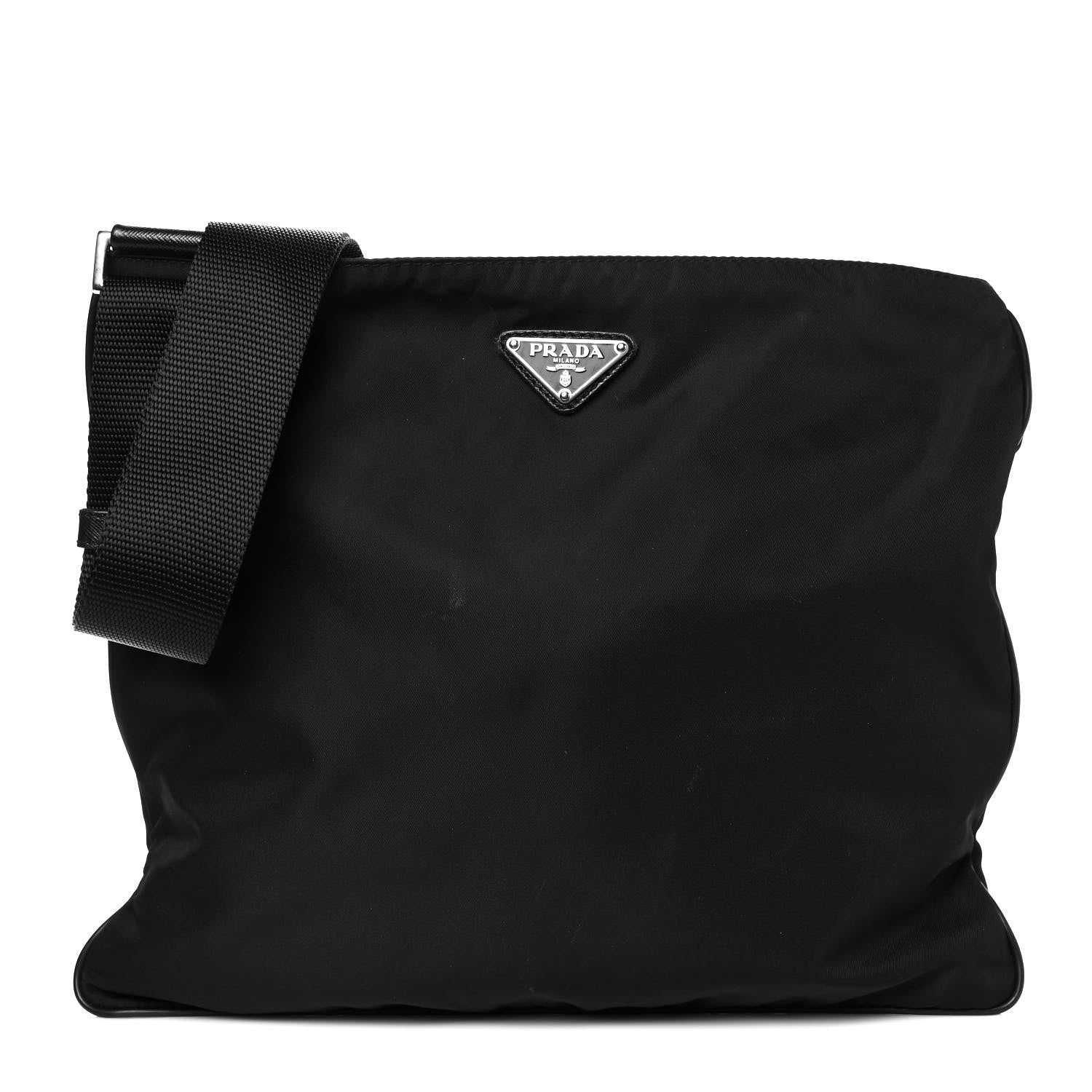 Prada Tessuto Nylon Saffiano Flat Messenger Bag Black 1 of 10