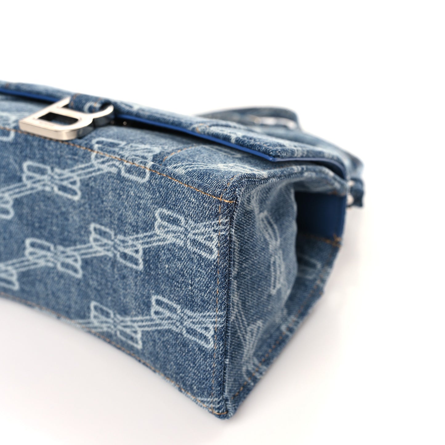 Denim BB Monogram Small Hourglass Top Handle Bag Blue