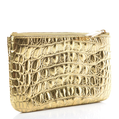 Chanel Metallic Calfskin Crocodile Embossed Cocodile Cosmetic Case Gold 3 of 8