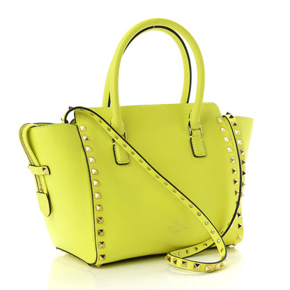 Valentino Garavani Vitello Small Rockstud Double Handle Tote Yellow Fluo 2 of 9