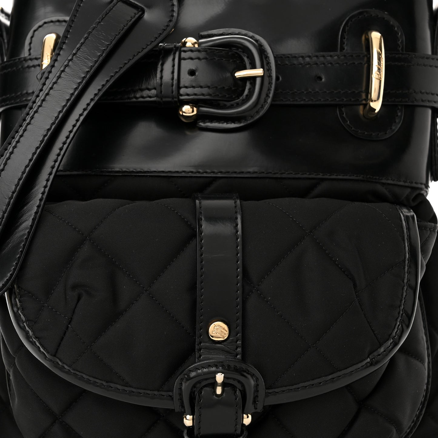 Nylon Calfskin Quilted Crossbody Bag Black