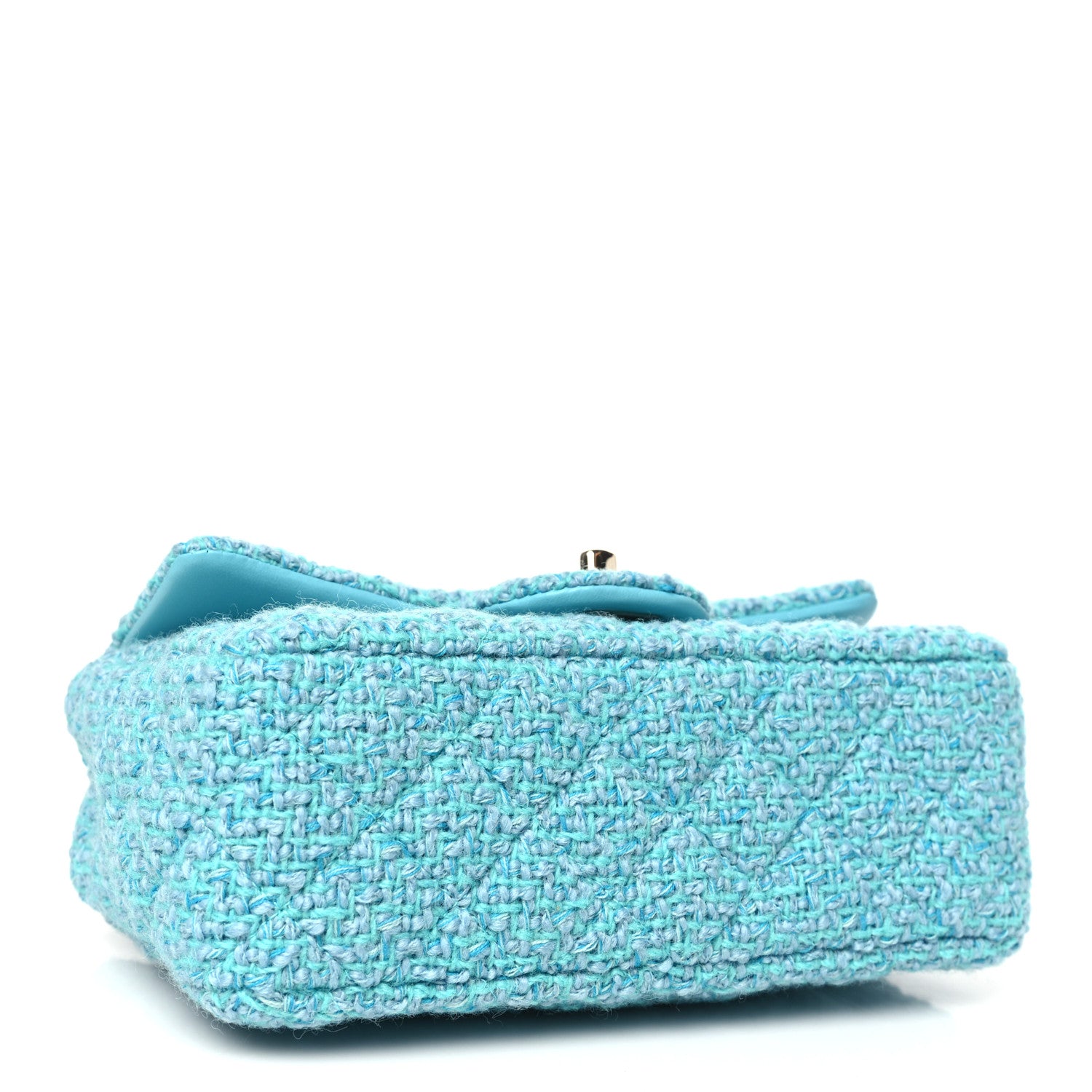 Chanel Wool Tweed Quilted Mini Rectangular Flap Turquoise Light Blue 4 of 11