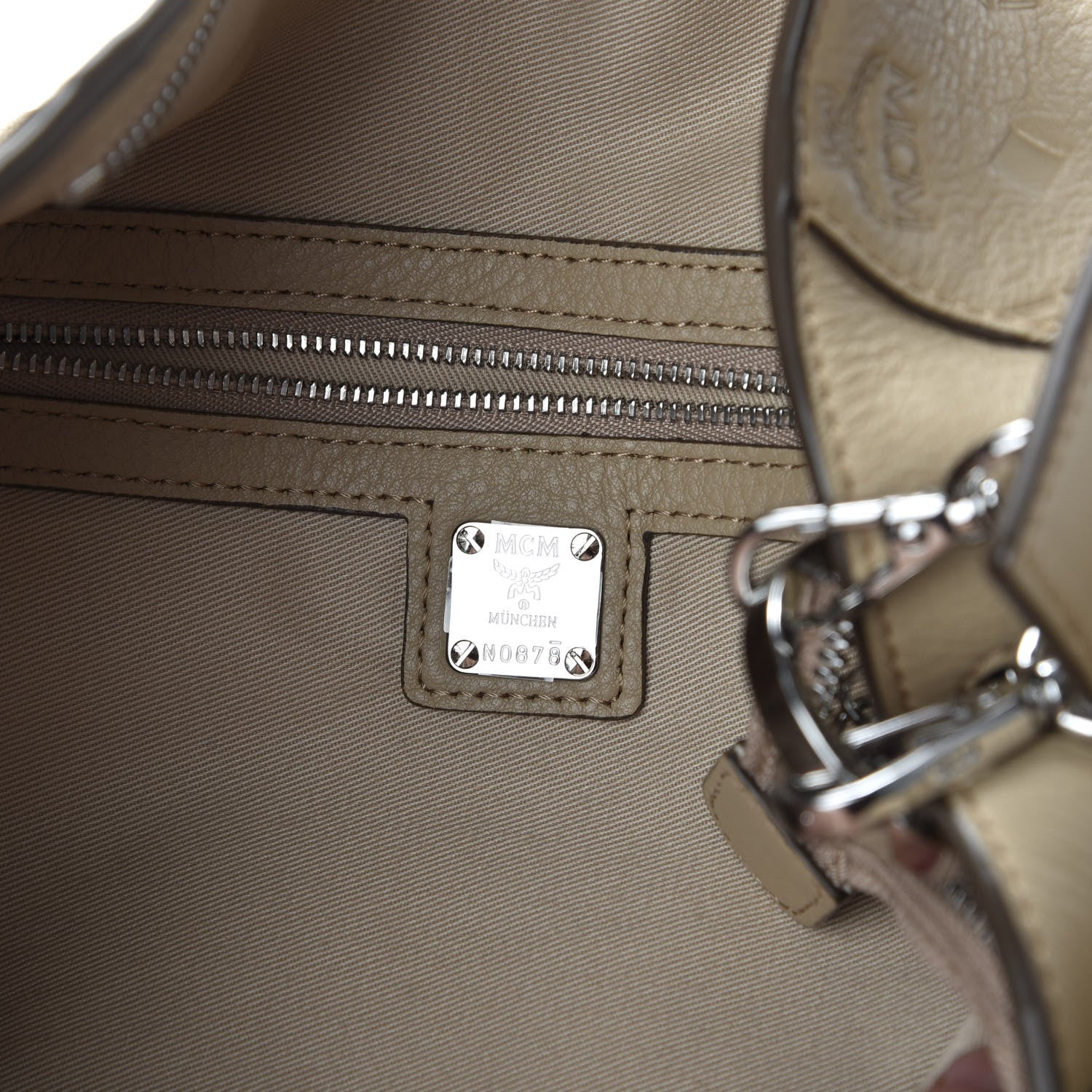 MCM Calfskin Ottomar Monogram Medium Klara Hobo New Beige 9 of 10
