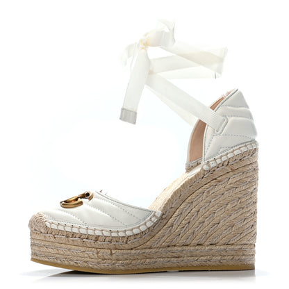 Gucci Nappa Matelasse GG Marmont Ankle Wrap Platform 35/120mm Espadrille Wedges 36.5 Great White 1 of 8