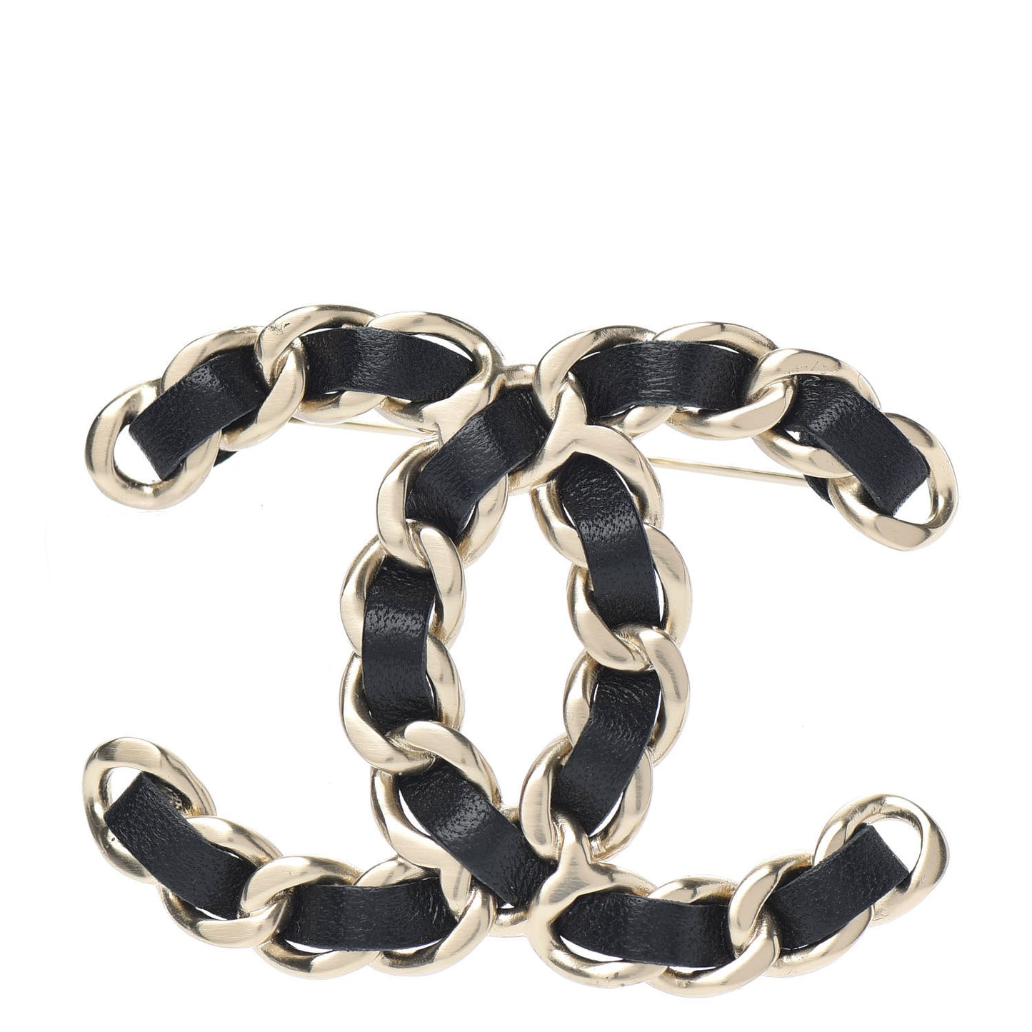 Lambskin Chain CC Brooch Black Gold