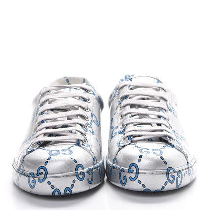 Gucci Miro Rubber Wax GucciGhost Print Mens New Ace Sneakers 8.5 Silver 2 of 8