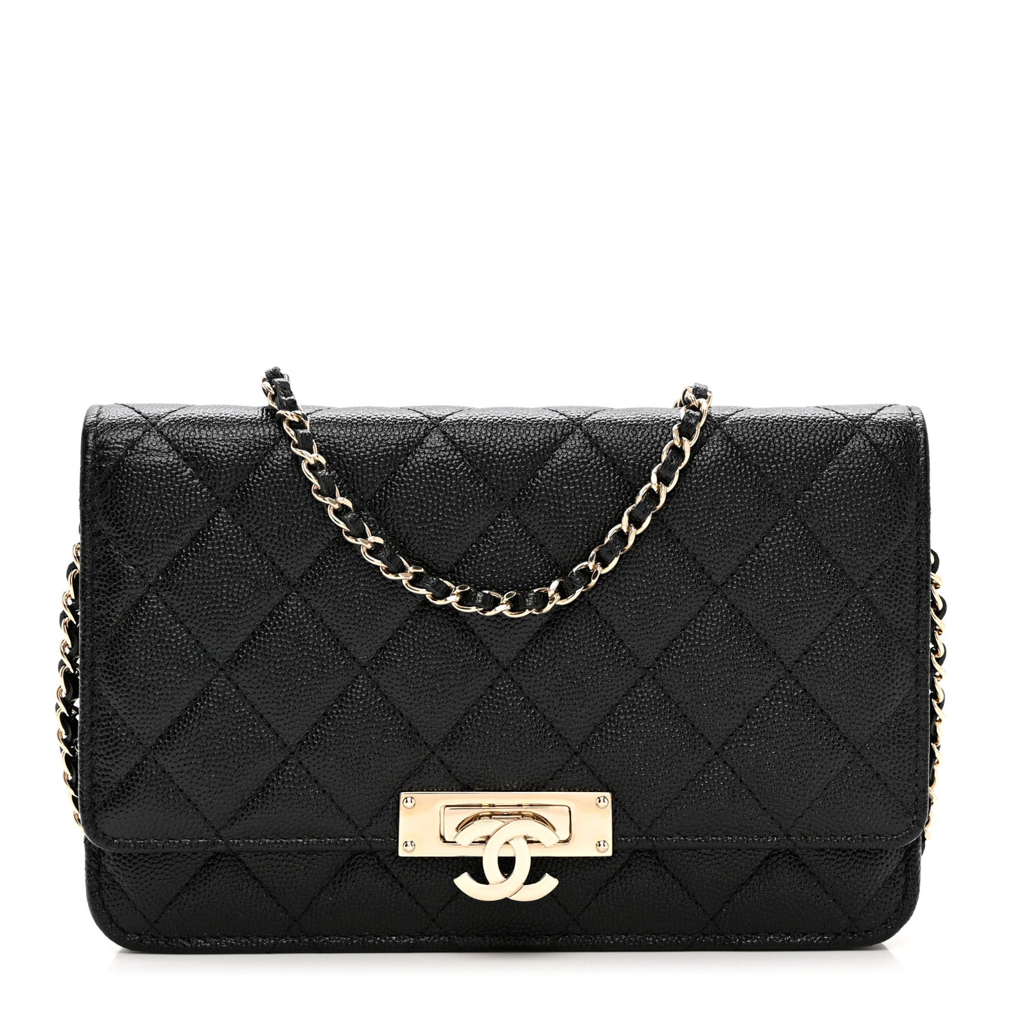 Caviar Quilted Golden Class Wallet On Chain WOC Black