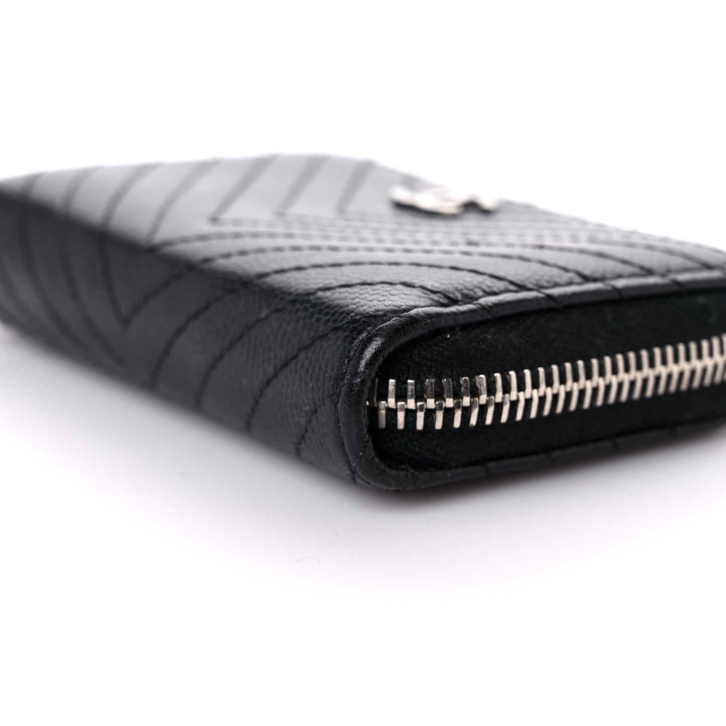 Caviar Chevron Quilted Zip Around Coin Purse Black