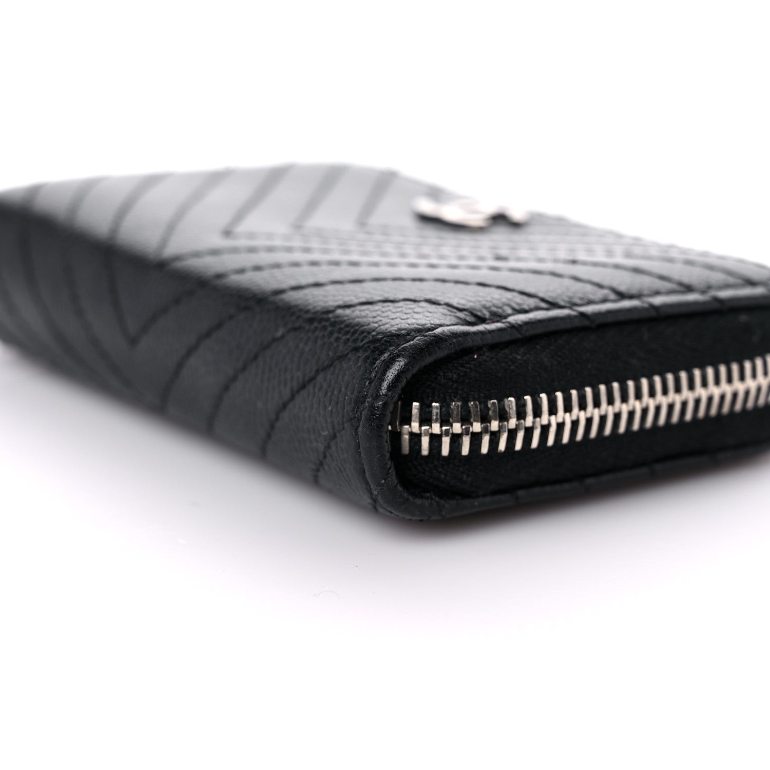 Chanel Caviar Chevron Quilted Zip Around Coin Purse Black 9 of 16