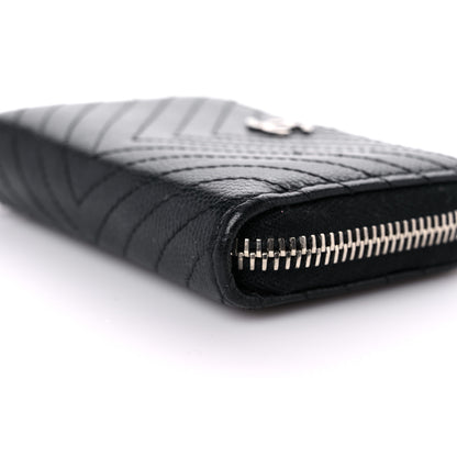 Chanel Caviar Chevron Quilted Zip Around Coin Purse Black 9 of 16