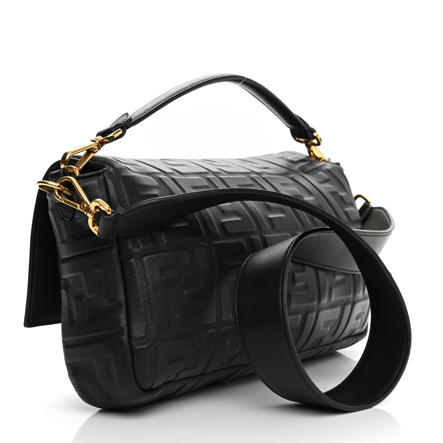 Fendi Nappa FF 1974 Embossed Large Baguette Black 3 of 11