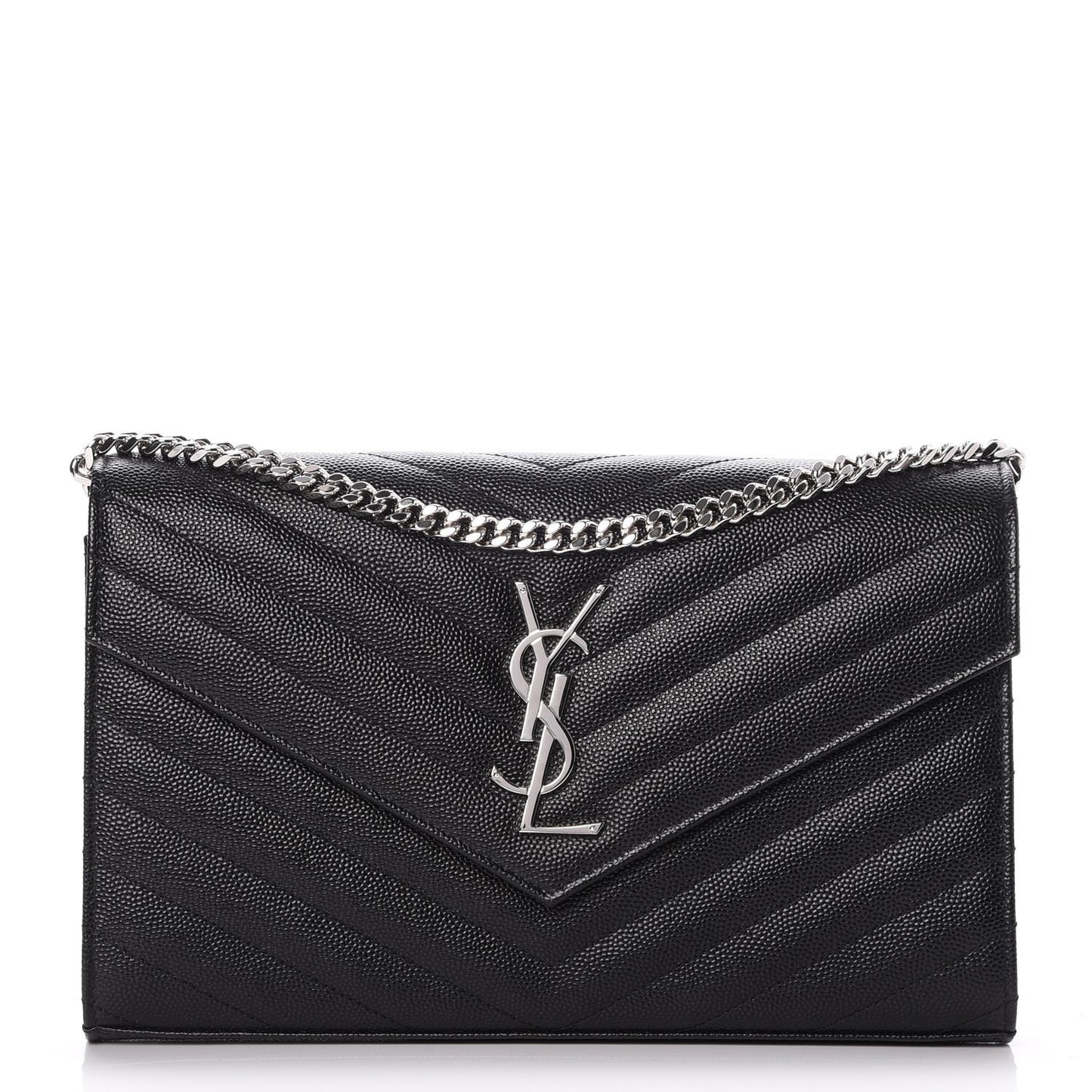 Grain De Poudre Matelasse Chevron Monogram Chain Wallet Black