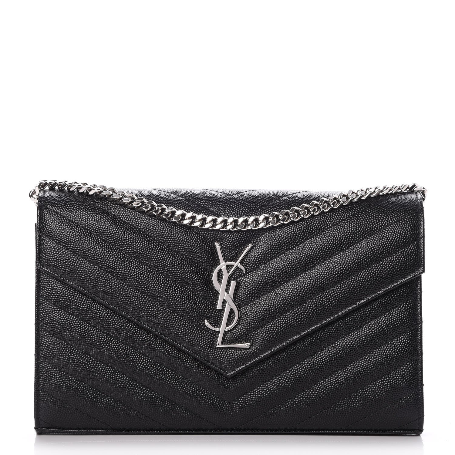 Saint Laurent Grain De Poudre Matelasse Chevron Monogram Chain Wallet Black 1 of 8