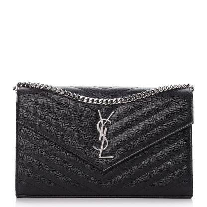 Saint Laurent Grain De Poudre Matelasse Chevron Monogram Chain Wallet Black 1 of 8