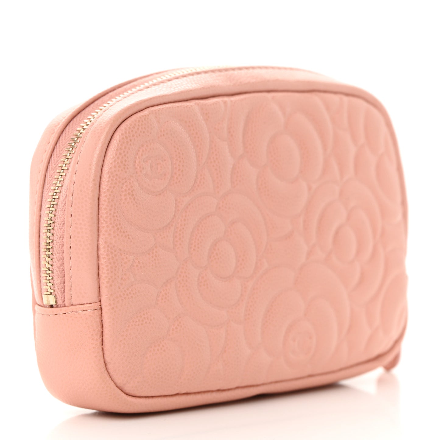 Caviar Camellia Embossed Small Cosmetic Case Nude
