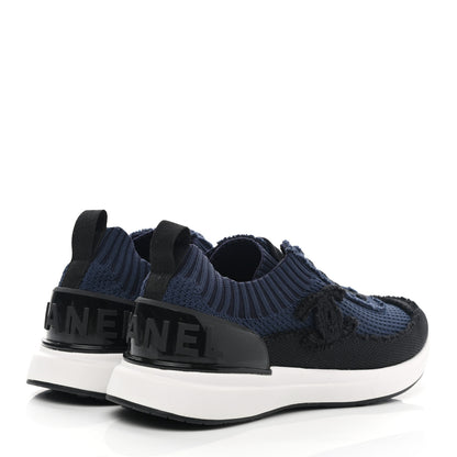 Chanel Fabric Logo Sneakers 36 Navy Black 7 of 14