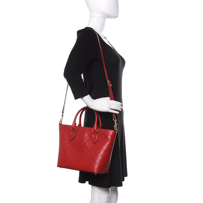 Gucci Guccissima Small Zippered Bucket Tote Hibiscus Red 2 of 12