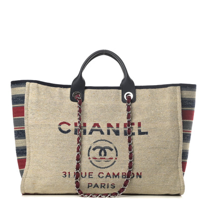Chanel Striped Canvas Large Deauville Tote Beige 1 of 14