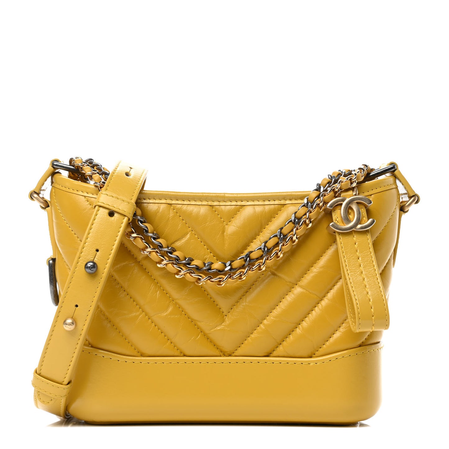 Aged Calfskin Chevron Quilted Small Gabrielle Hobo Yellow