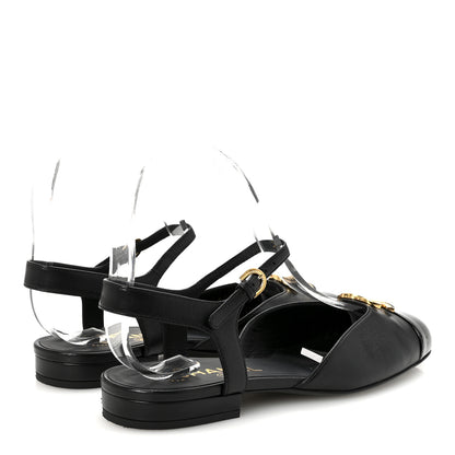 Chanel Lambskin Patent Cap Toe Crystal Enamel CC Mary Jane Slingback Flats 37 Black 5 of 10