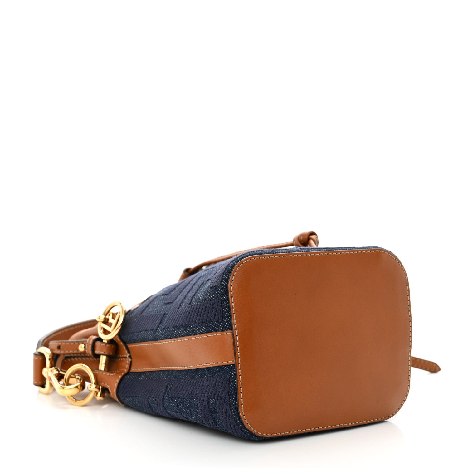 Fendi Denim Vitello King F is Fendi FF Embroidered Mini Mon Tresor Bucket Bag Blue Cuoio 4 of 10