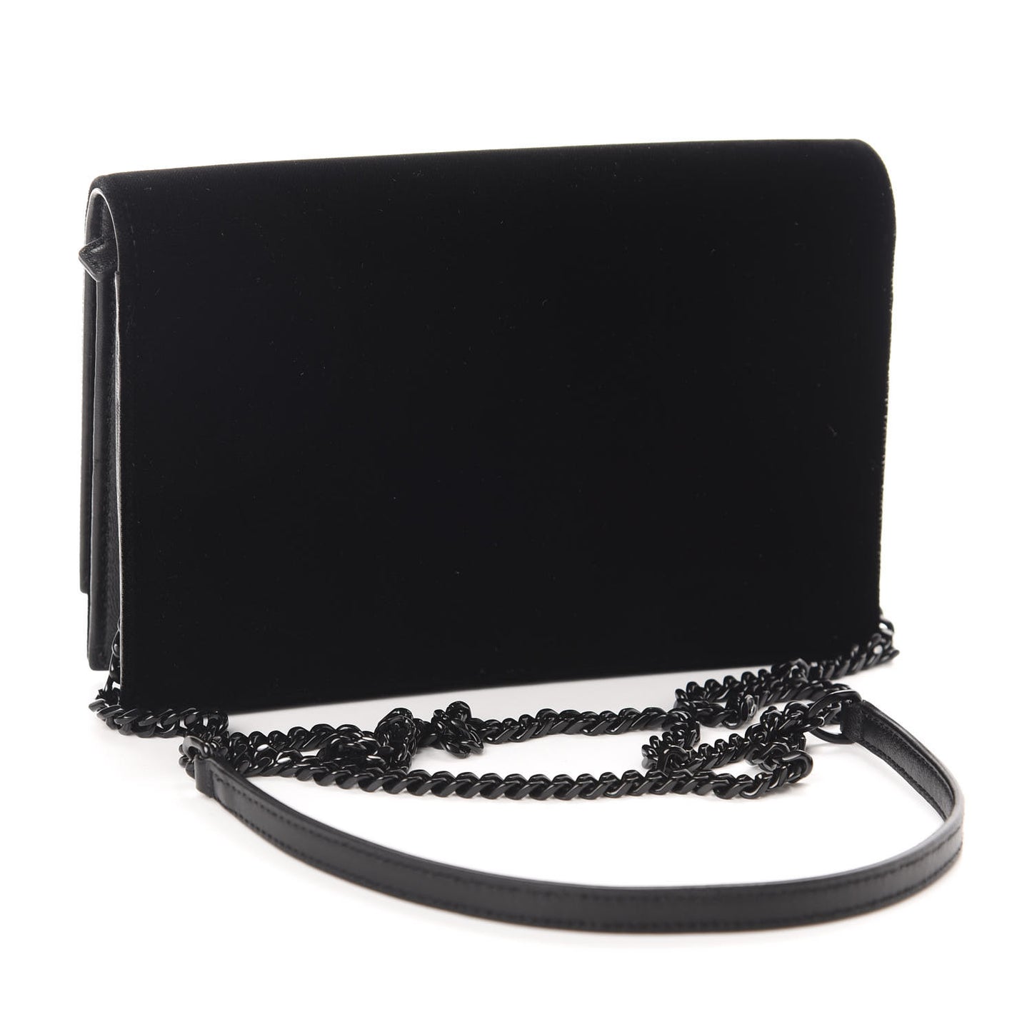Velvet Crystal Monogram Kate Tassel Chain Wallet Black