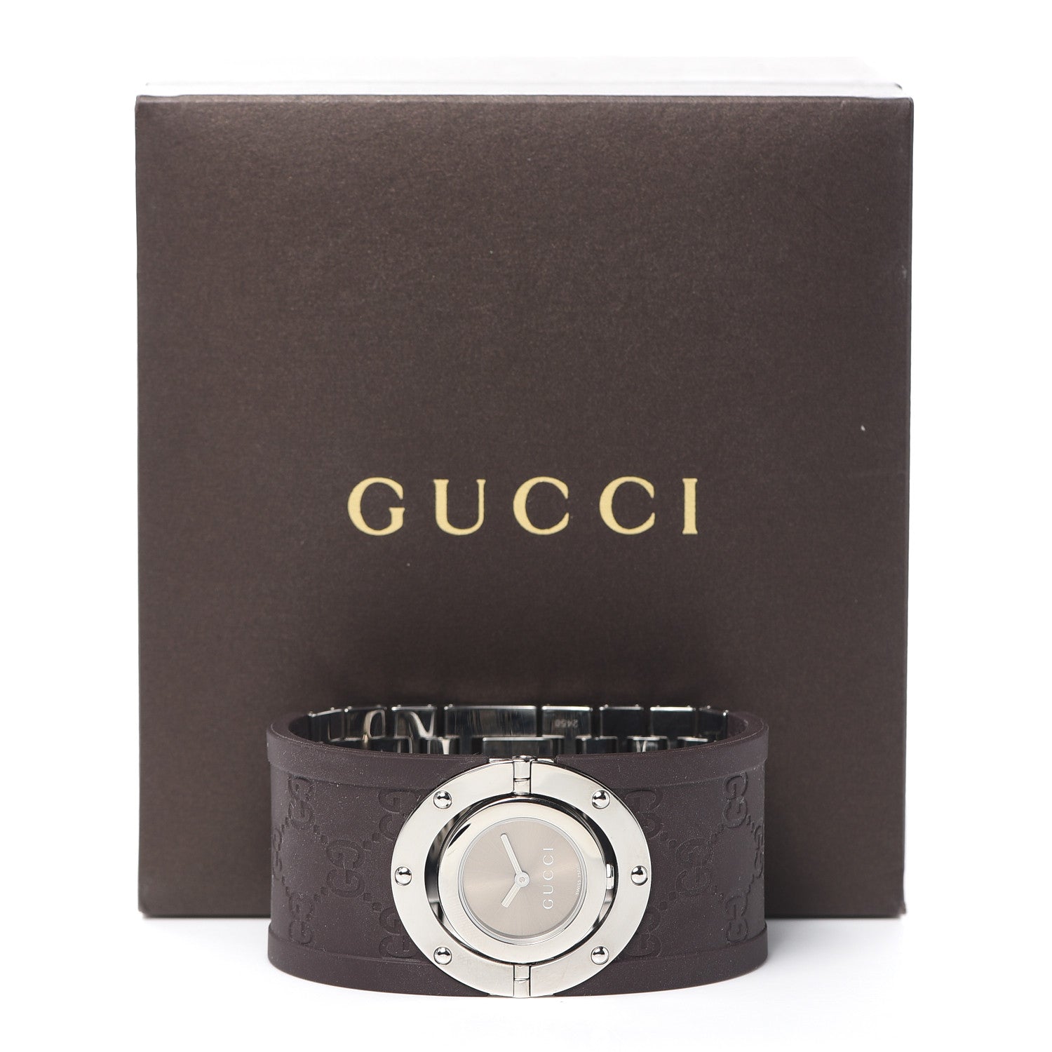 Gucci Stainless Steel Rubber 33mm Twirl Quartz Watch Brown 6 of 6
