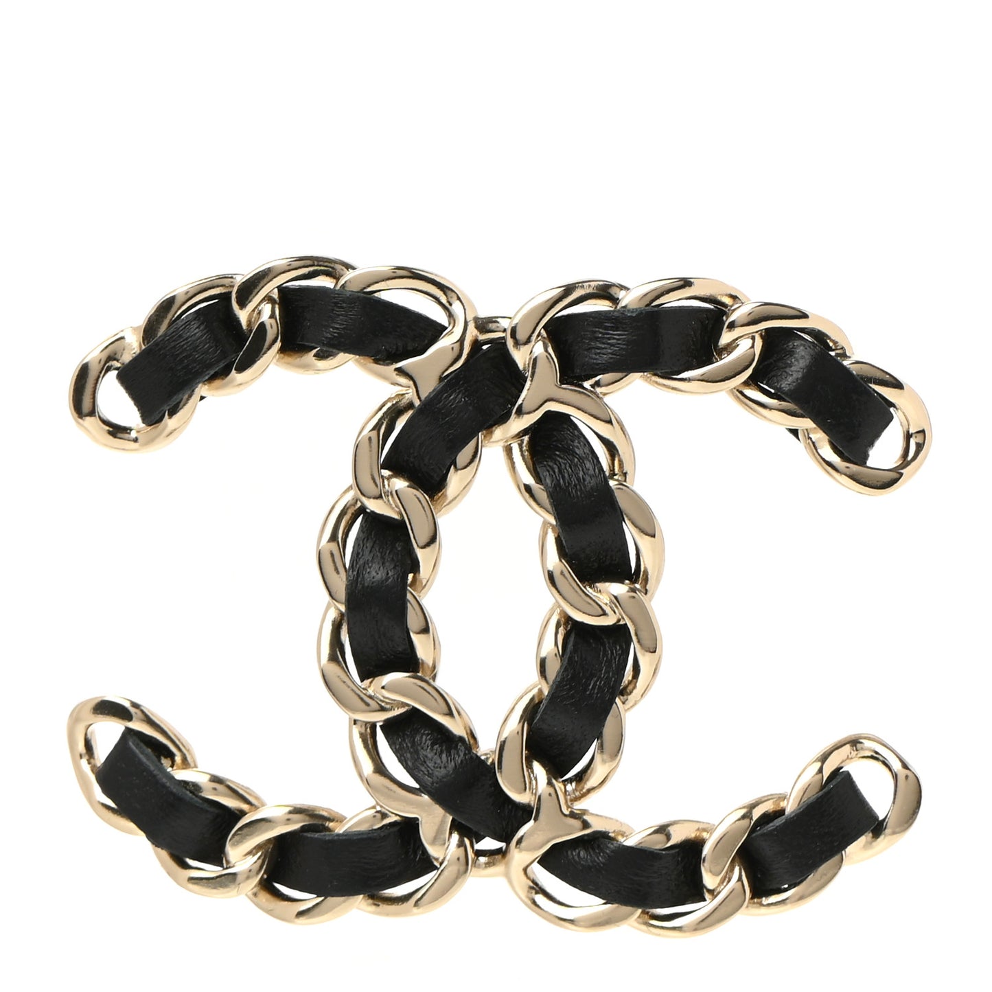 Lambskin Chain CC Brooch Black Gold