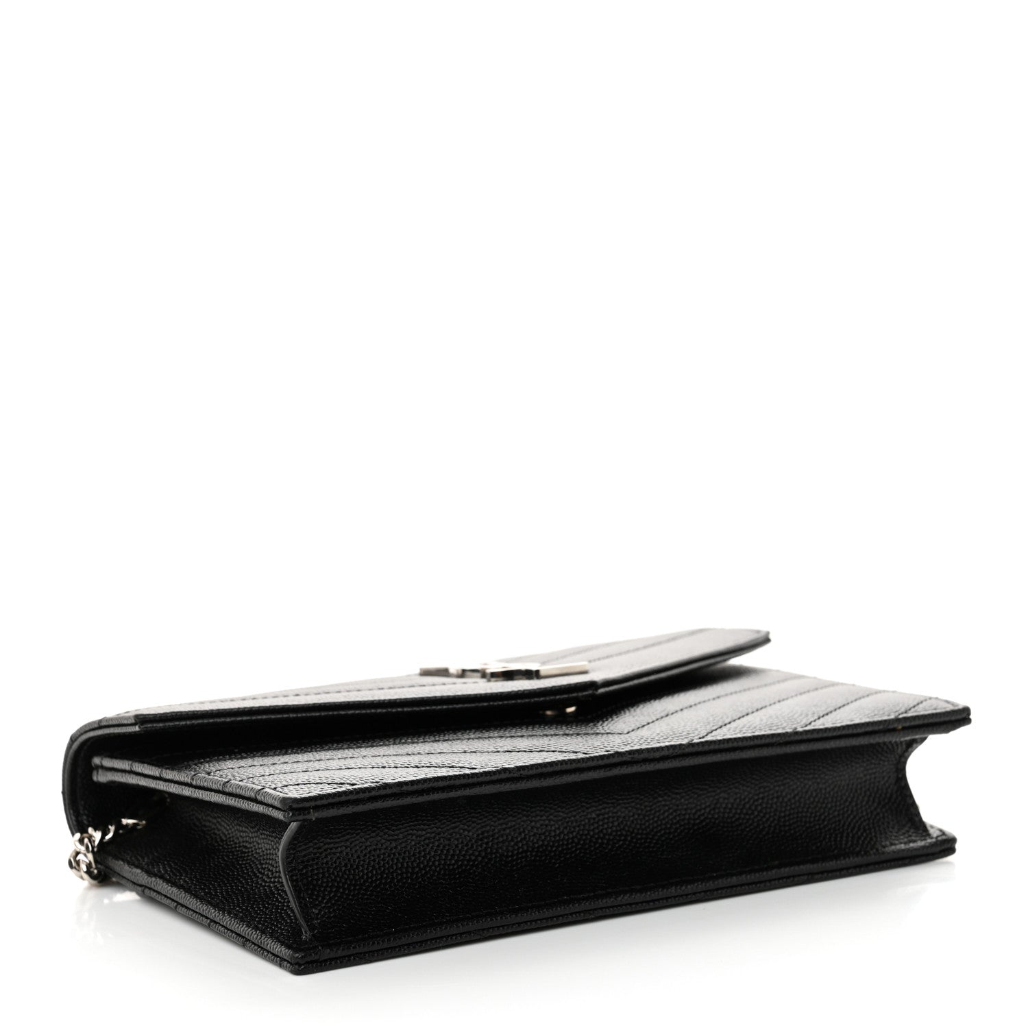 Saint Laurent Grain De Poudre Matelasse Chevron Monogram Envelope Chain Wallet Black 4 of 11