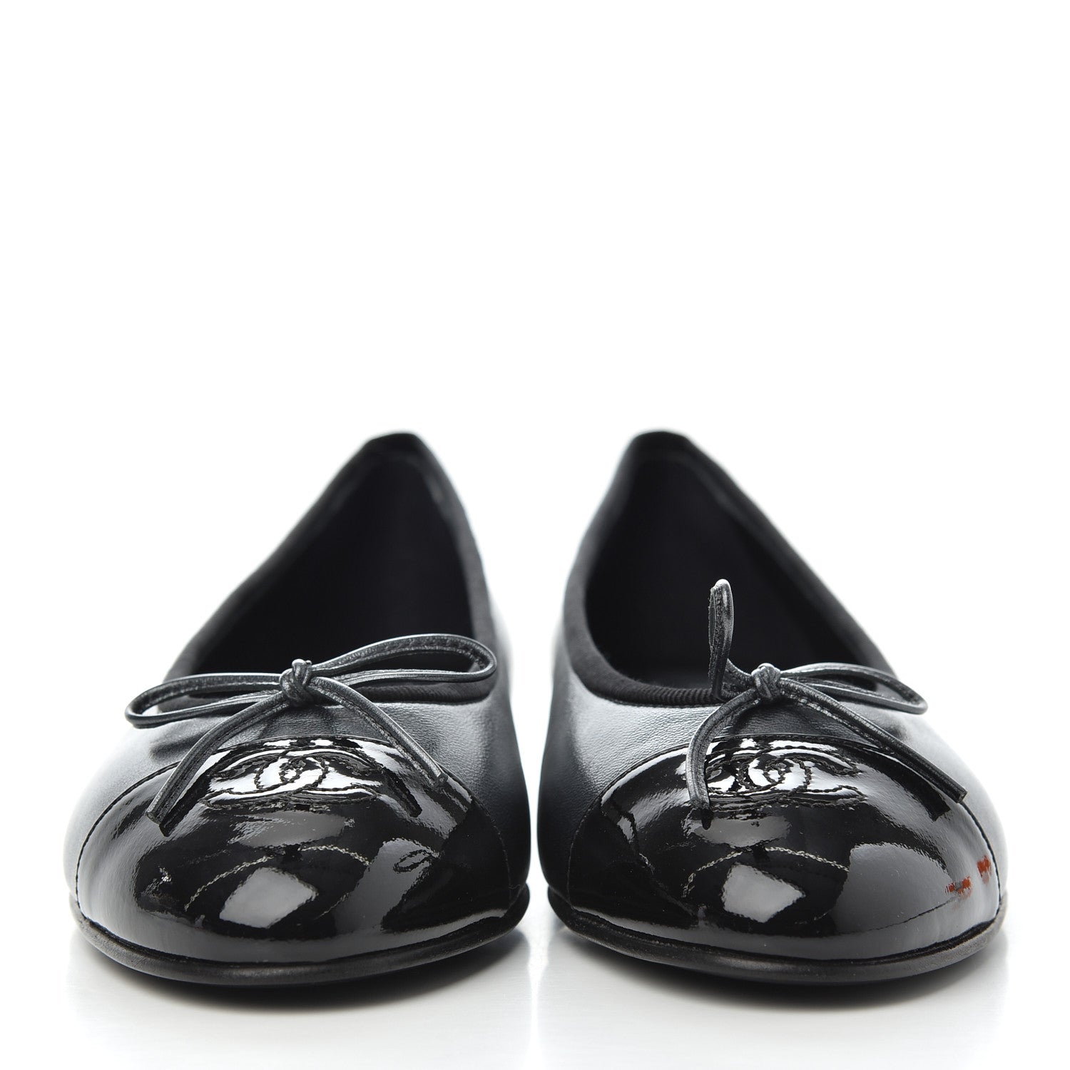 Chanel Pearly Calfskin Patent Cap Toe Ballerina Flats 39 Black 2 of 10
