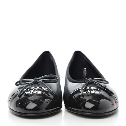 Chanel Pearly Calfskin Patent Cap Toe Ballerina Flats 39 Black 2 of 10