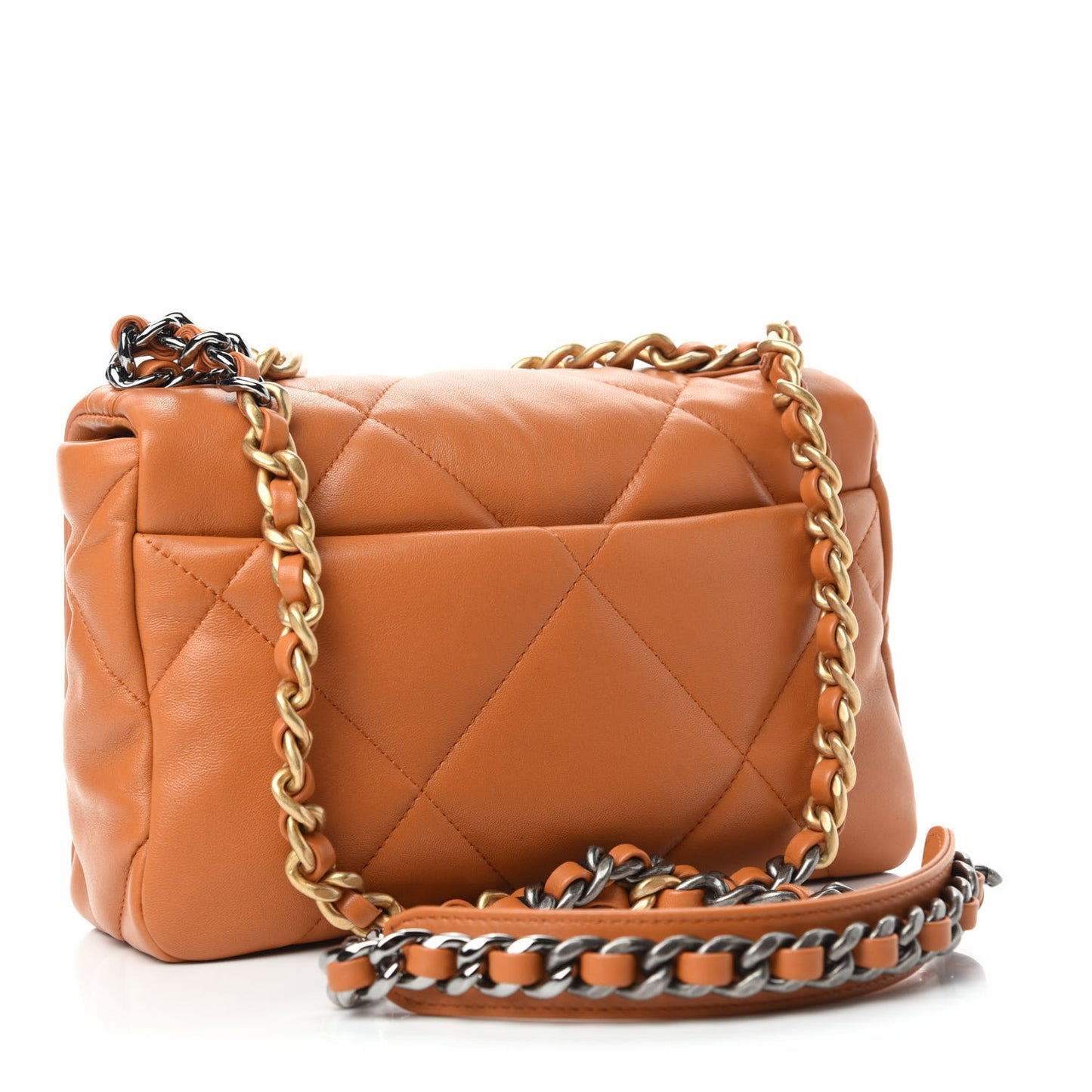 Lambskin Quilted Medium Chanel 19 Flap Light Brown