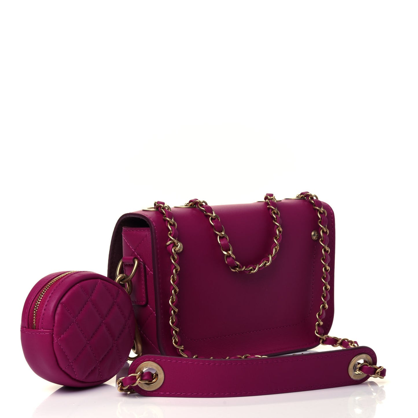 Calfskin Quilted Multi Pouching Flap And Coin Purse Fuchsia